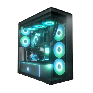 ARCTIC Xtender VG E-ATX PC Case – Mirror Black, Premium Vertical GPU Mounting, Up to 482 mm GPU Clearance, Dual 420 mm Radiator Support, 5x ARGB Fans, Tempered Glass, High Airflow, E-ATX Motherboard Support, USB-C & USB-A I/O