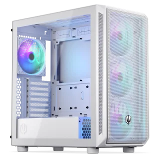 Endorfy Arx 700 White ARGB ATX Mid-Tower Gaming PC Case – Tempered Glass Side Panel, 4x140mm Stratus PWM ARGB Fans Included, High-Airflow Mesh Design, Supports ATX / Micro-ATX / Mini-ITX, 410mm GPU & 179mm CPU Cooler Support, USB-C Front I/O, Model EY2A017 (EAN 5903018668482)