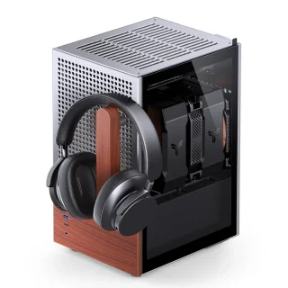 Jonsbo T6 Silver Mini-ITX Mini-Tower PC Case – Tempered Glass & Wood Accents, 215 mm GPU Clearance, 160 mm CPU Cooler Height, ATX/SFX PSU Support up to 140 mm, USB-C + USB 3.0 Front I/O, Compact Showcase Gaming Case