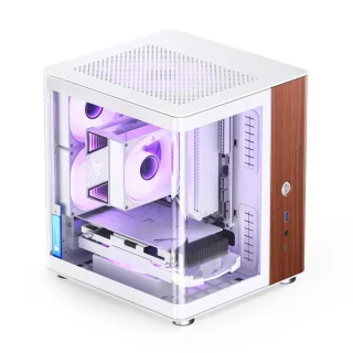 Jonsbo TK-0 White Mini-ITX Mini-Tower PC Case – Walnut & Aluminium Finish, 230 mm GPU Clearance, 135 mm CPU Cooler Height, SFX PSU up to 160 mm, 3.5" HDD + 2.5" SSD Support, USB-C + USB 3.0 + Audio Front I/O, Compact LAN-Party/Desk Gaming Case