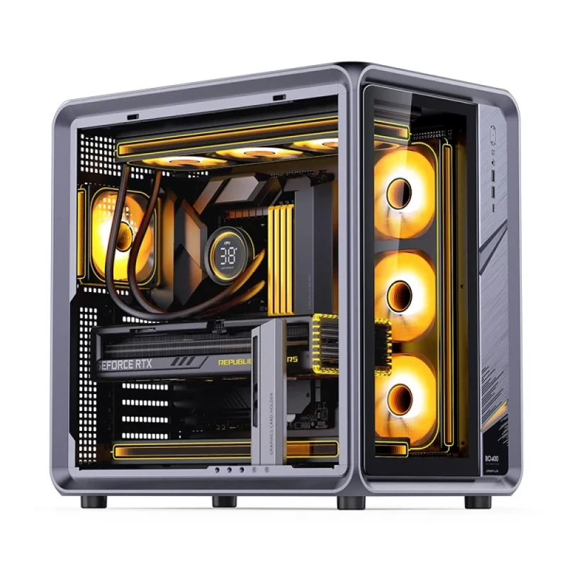 Jonsplus BO400 Gray ATX Midi-Tower PC Case – Modular Metal & Glass Panels, ATX/mATX/Mini-ITX Support, 435 mm GPU Clearance, 173 mm CPU Cooler Height, PSU up to 200 mm, 2x 2.5" SSD + 4x 3.5" HDD, USB-C + USB 3.0 + Audio Front I/O, 10x 120 mm Fan or 280/360 mm AIO Cooling Support - Featured Image