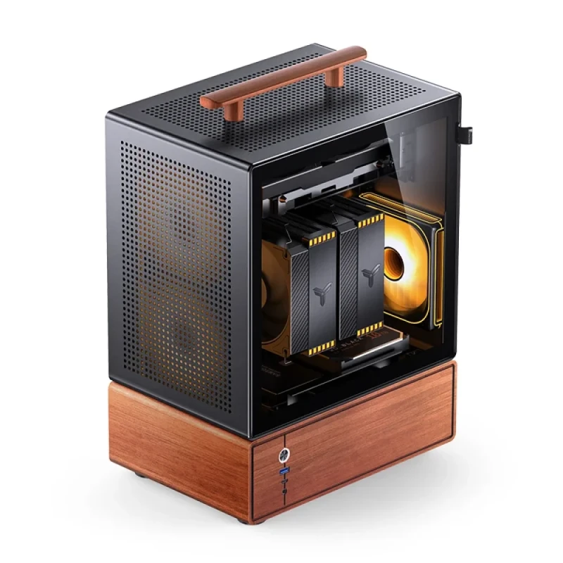 Jonsbo T7 Black Micro-ATX Midi-Tower PC Case – Aluminium & Walnut Handle, mATX Support, 280 mm GPU Clearance, 165 mm CPU Cooler Height, PSU up to 220 mm, 2x 2.5" + 1x 3.5"/2.5" Drive Bays, 3x 120 mm Fans Included, USB-C + USB 3.0 Front I/O, Compact Gaming / Office Case - Featured Image