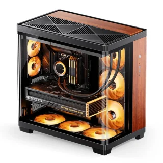 Jonsbo TK-4 Wood ATX Midi-Tower PC Case – Panoramic Tempered Glass Front & Side, ATX/mATX/ITX Support, 460 mm GPU Clearance, 175 mm CPU Cooler Height, 420 mm Radiator Support, USB-C + USB 3.0 Front I/O, Premium Wood-Finish Showcase Gaming Case
