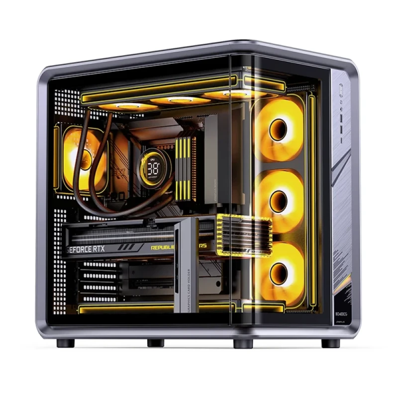 Jonsplus BO400CG ATX Midi-Tower PC Case – Curved Panoramic Tempered Glass Showcase, ATX/mATX/Mini-ITX Support, 435 mm GPU Clearance, 173 mm CPU Cooler Height, Modular Tool-Free Panels, USB-C + USB 3.0 Front I/O, High-End Showcase Gaming Case - Featured Image