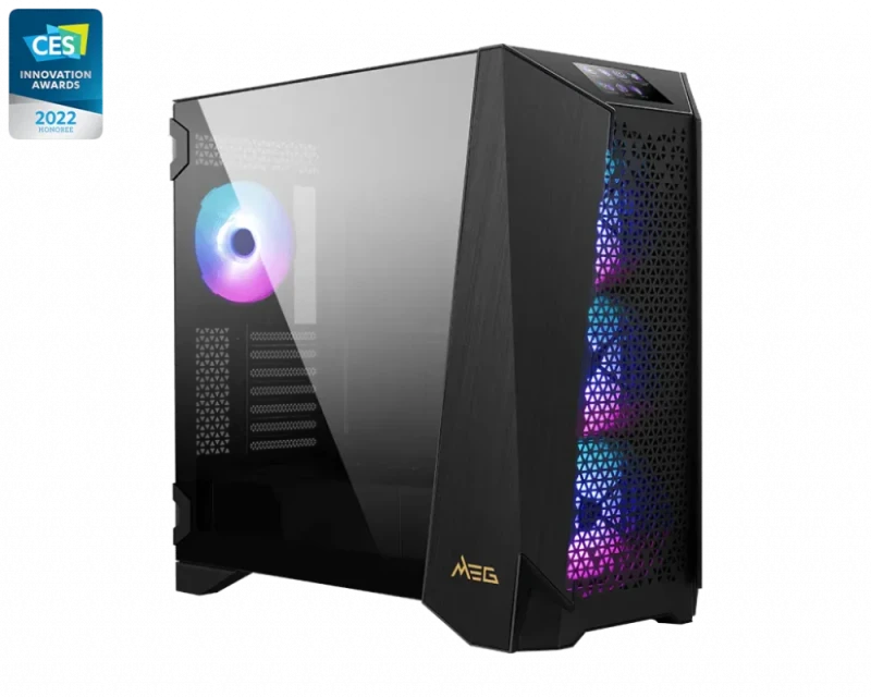 MSI MEG PROSPECT 700R Premium Mid-Tower Gaming PC Case – E-ATX/ATX/Micro-ATX/Mini-ITX Support, 4.3" Touch Panel Display, 4x 140mm ARGB Fans Included, Tempered Glass Side Panel, USB 3.2 Gen 2x2 Type-C Front I/O, Supports 360mm Radiators & 400mm GPU, Model 306-7G15R21-W57 (EAN 4719072945848) - Featured Image