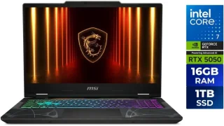 MSI Cyborg 15 B2RWEKG-292US Gaming Laptop – 15.6″ FHD 144 Hz IPS Display, Intel Core 7 240H, NVIDIA GeForce RTX 5050 8GB GDDR7, 16GB DDR5-5600 RAM, 1TB NVMe SSD, Wi-Fi 6E/BT 5.3, Windows 11 Home, Translucent Black