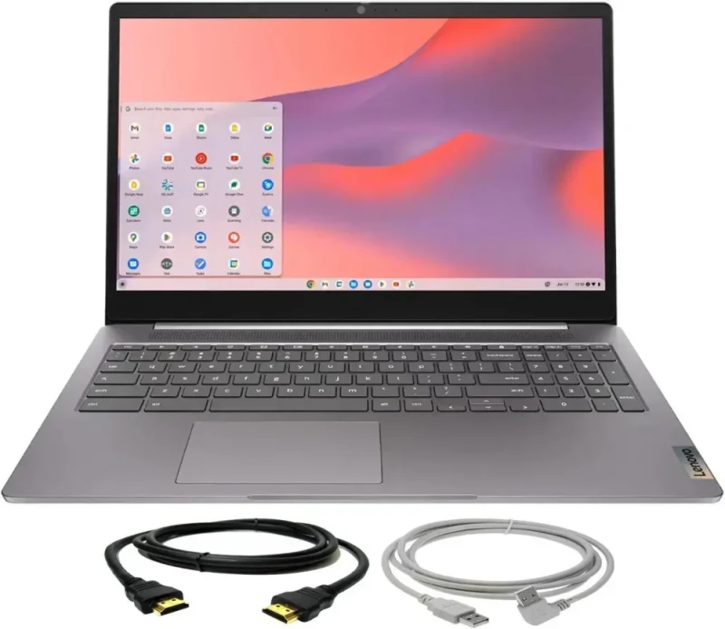 Lenovo IdeaPad 3i Chromebook 15.6" FHD Laptop – Intel Celeron, 4GB RAM, 64GB eMMC Storage, Chrome OS, Arctic Grey, Includes USB 2.0 Type-A to Type-B Cable & 6ft HDMI Ethernet Cable - Featured Image