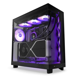 NZXT H6 Flow RGB Black Mid-Tower ATX PC Case (CC-H61FB-R1) – Dual-Chamber Airflow Design, 3x 120mm F120 RGB Fans Included, Tempered Glass Panoramic Side Panel, Supports 360mm Radiator & 365mm GPU, USB-C Front I/O, ATX / mATX / Mini-ITX