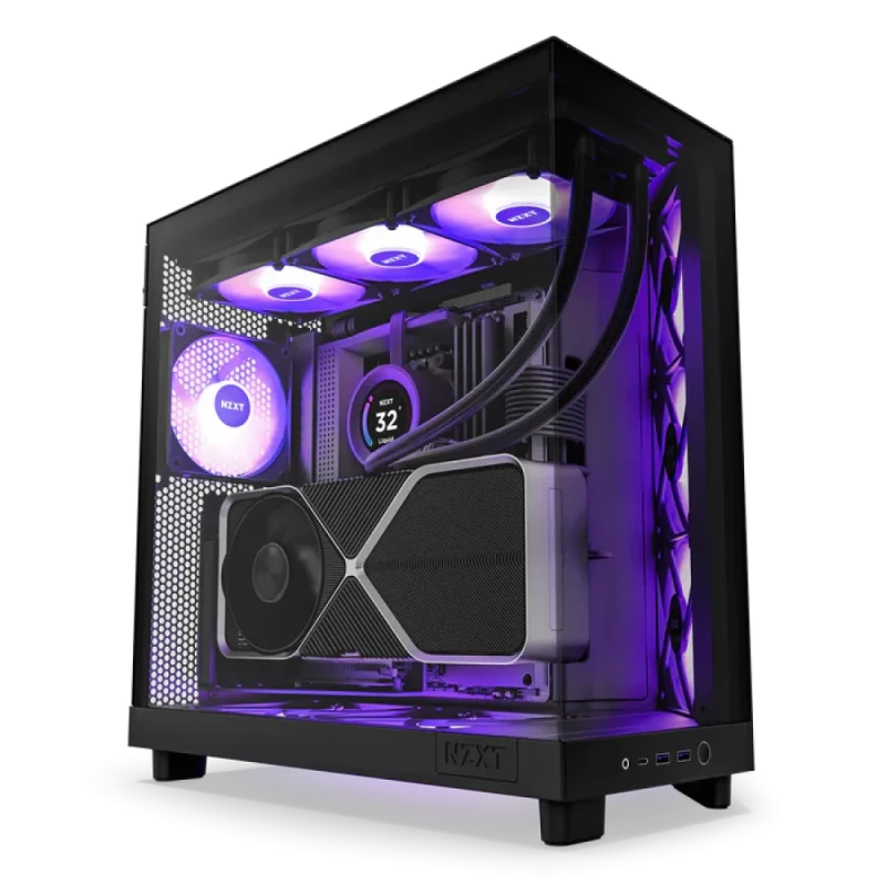 NZXT H6 Flow RGB Black Mid-Tower ATX PC Case (CC-H61FB-R1) – Dual-Chamber Airflow Design, 3x 120mm F120 RGB Fans Included, Tempered Glass Panoramic Side Panel, Supports 360mm Radiator & 365mm GPU, USB-C Front I/O, ATX / mATX / Mini-ITX - Featured Image