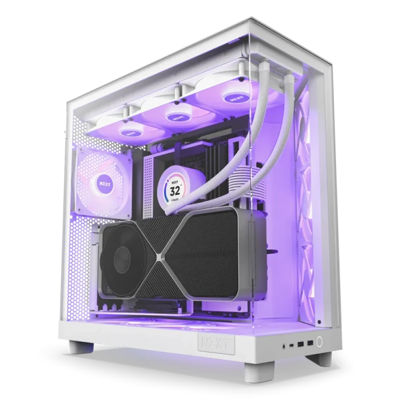 NZXT H6 Flow RGB White Mid-Tower ATX PC Case (CC-H61FW-R1) – Compact Dual-Chamber Airflow Design, 3x F120 RGB Core 120mm Fans Included, Panoramic Tempered Glass Side Panel, Supports 360mm Radiator & 365mm GPU, USB-C Front I/O, ATX / mATX / Mini-ITX - Featured Image