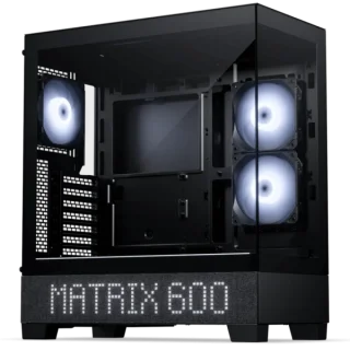 Phanteks XT View Matrix Black Mid-Tower E-ATX PC Case (PH-XT523VM1-DBK01) – 600-LED Matrix Display, Tempered Glass Front & Side Panels, 3x 120mm D-RGB Fans Included, Supports 360mm Radiator & 415mm GPU, USB-C Front I/O, ATX / E-ATX / mATX / Mini-ITX Gaming Chassis