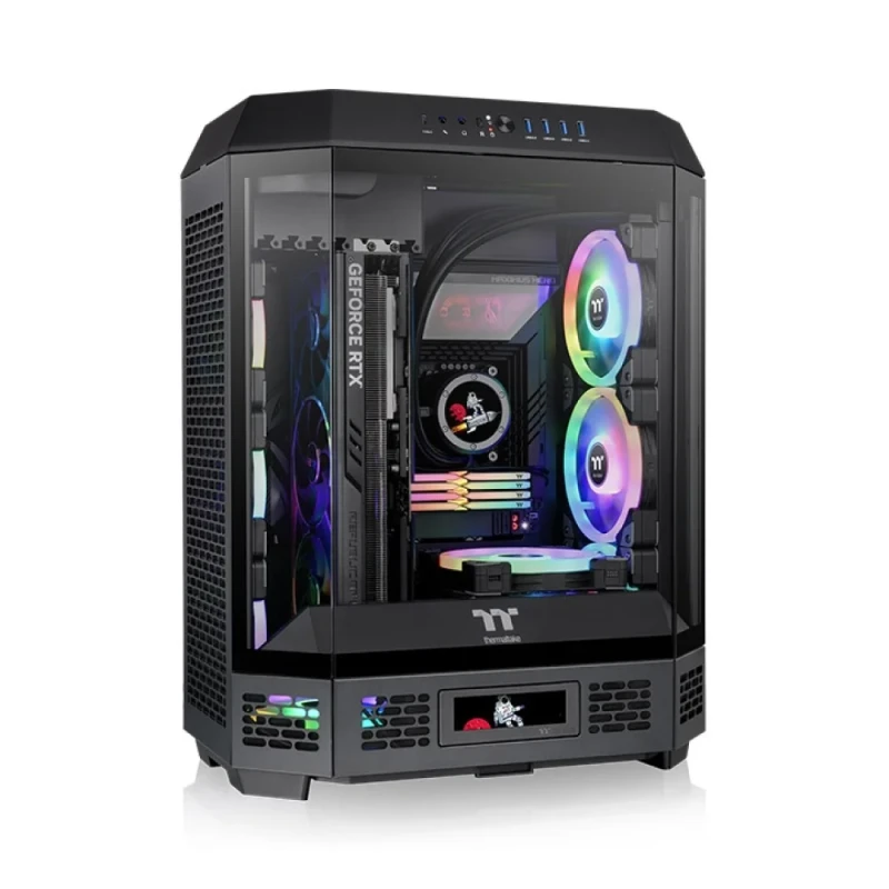 Thermaltake The Tower 600 Black ATX Mid-Tower PC Case – 3x Tempered Glass Panels, Vertical Showcase Design, 2x 140mm PWM Fans Included, 420mm + 360mm Radiator Support, USB-C 3.2 Gen2 + 4x USB 3.0, 400mm GPU Clearance, CA-1Z1-00M1WN-00 - Featured Image