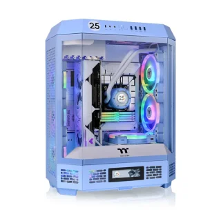 Thermaltake The Tower 600 Hydrangea Blue ATX Mid-Tower PC Case – 3x Tempered Glass Panels, Vertical Octagonal Design, 2x 140mm PWM Fans Included, USB-C 3.2 Gen2 + 4x USB 3.0, 420mm + 360mm Radiator Support, 400mm GPU Clearance, CA-1Z1-00MFWN-00