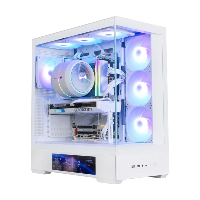 Zalman P40 DS White Mid-Tower PC Case – ATX/Micro-ATX/Mini-ITX Tempered Glass Chassis with Integrated 9.1″ LCD Display, 4 Pre-Installed ARGB Fans, Up to 360 mm Radiator Support, 420 mm GPU Clearance, USB-C Front I/O & Panorama View Gaming Tower (P40 DS WHITE, EAN 8800263650583) - Featured Image