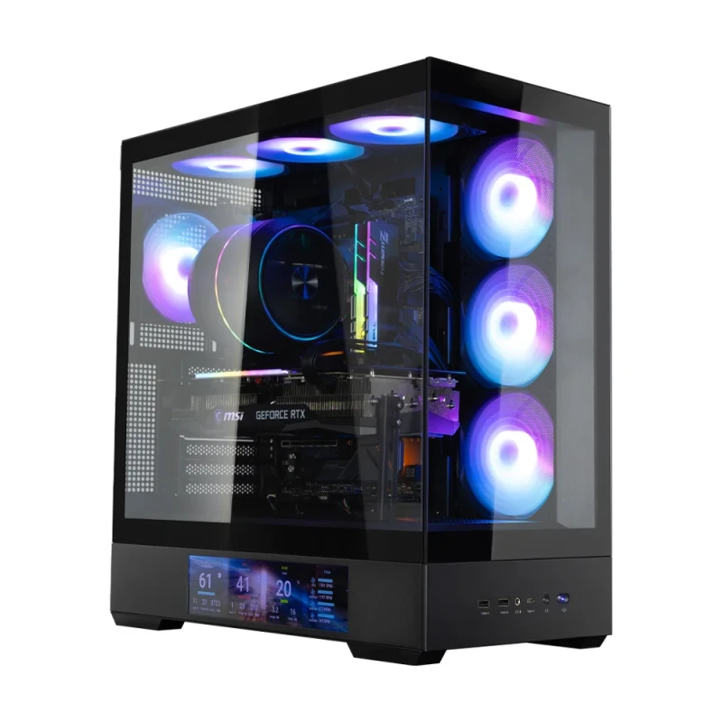 Zalman P40 DS Black Mid-Tower PC Case with 9.1″ LCD Display – Tempered Glass ATX/Micro-ATX/Mini-ITX Chassis, Dual Tempered Glass Panels, Support for Up to 10 Fans & 360 mm Radiators, Up to 420 mm GPU Clearance, USB-C Front I/O, ARGB Fans Included (ZLM 50576, EAN 8800263650576) - Featured Image