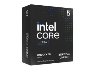 Intel Core Ultra 5 250KF Plus Desktop CPU – 18-core (6P+12E) x86-64 Arrow Lake architecture, 18 threads, up to 5.30 GHz Turbo, 30 MB L3 cache, unlocked multiplier, FCLGA-1851 socket, DDR5-7200 support, no integrated graphics (Intel Core Ultra 200S Plus series)