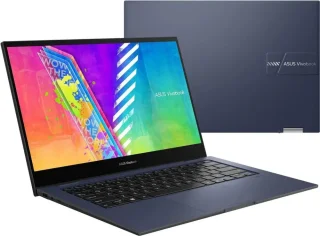 ASUS VivoBook Go 14 Flip Thin & Light 2-in-1 Touch Laptop – 14″ HD Touchscreen, Intel Celeron N4500 Dual-Core, 4 GB DDR4 RAM, 64 GB eMMC Storage, Intel UHD Graphics, 360° Convertible Design, HD Webcam, Windows 11 S, Quiet Blue with Included 32 GB USB Card – Portable Entertainment & Productivity