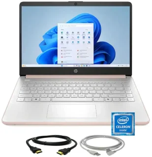 HP 14" Laptop - Intel Celeron N4500 2021 - 4GB Memory - 64GB eMMC - Pale Rose Gold with 10FT USB 2.0 Type A Male To B Male Cable and 6ft HDMI Cable