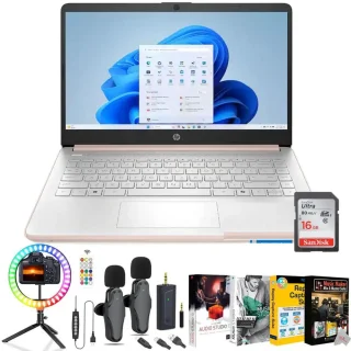 HP 14" Laptop – 14″ HD (1366x768) Display, Intel Celeron N4500 Dual-Core Processor, 4 GB DDR4 RAM, 64 GB eMMC Storage, Intel UHD Graphics, Windows 11 Home in S Mode, Pale Rose Gold, Complete Setup Bundle with 10 ft USB 2.0 A-to-B Cable & 6 ft HDMI Cable – Budget Everyday Notebook