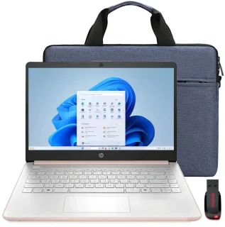 HP 14" Laptop Intel Celeron N4500 2021 - 4GB Memory, 64GB eMMC (Pale Rose Gold) with Splash Proof Bag and SanDisk Cruzer Blade USB Flash Drive - 128GB