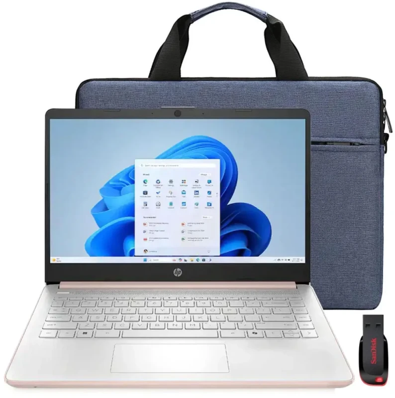 HP 14" Laptop Intel Celeron N4500 2021 - 4GB Memory, 64GB eMMC (Pale Rose Gold) with Splash Proof Bag and SanDisk Cruzer Blade USB Flash Drive - 128GB - Featured Image