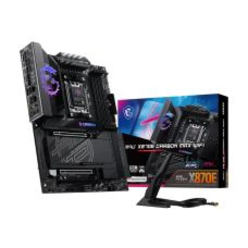 MSI MPG X870E CARBON MAX WIFI – AMD X870E Chipset ATX Motherboard, AM5 Socket, DDR5 9000+ (OC), 4x PCIe x16 (PCIe 5.0/4.0), 4x M.2 (2x PCIe 5.0), USB4 & USB 40 Gbps, Wi-Fi 7 + 5G LAN + 2.5G LAN, Realtek ALC4080 Audio, 18+2+1 Duet Rail VRM, Mystic Light RGB, Black - Featured Image