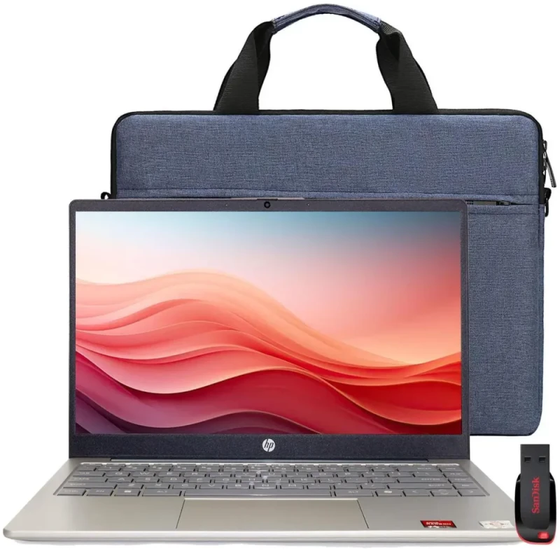 HP 14″ HD Windows Laptop Bundle – AMD Athlon 7120 Dual-Core, 14″ HD LED Display, 4 GB DDR4 RAM, 128 GB UFS Storage, AMD Radeon Integrated Graphics, Windows 11 Home, Wi-Fi, HDMI & USB Ports, Moonlight Blue, Includes Splash-Proof Laptop Bag and SanDisk Cruzer Blade 128 GB USB Flash Drive, Ideal for Students and Home Use - Featured Image