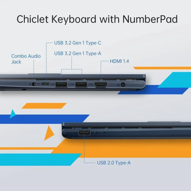 ASUS Vivobook 14″ FHD Laptop – Intel Core i3-1315U (up to 4.5 GHz), 8 GB DDR4 RAM, 512 GB SSD, 14″ Full HD Display, Windows 11 Pro, Lifetime Microsoft Office, Privacy Camera, NumberPad, Wi-Fi, HDMI & USB Ports, Includes Mouse, Ideal for Students, Business, and Home Use - Featured Image