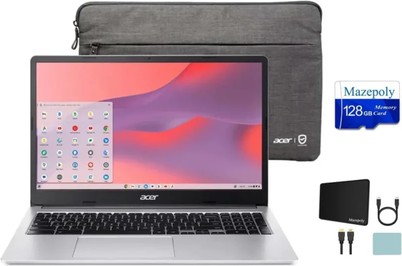 Acer Chromebook 315 (2023) Laptop Bundle – 15.6″ FHD IPS Display, Intel Celeron N4500, 4 GB RAM, 64 GB eMMC Storage, Chrome OS, Wi-Fi 6, Pure Silver, Includes Protective Sleeve and Mazepoly Accessories, Ideal for Students, Home, and Office Use, Lightweight Portable Chromebook for Productivity and Entertainment - Featured Image