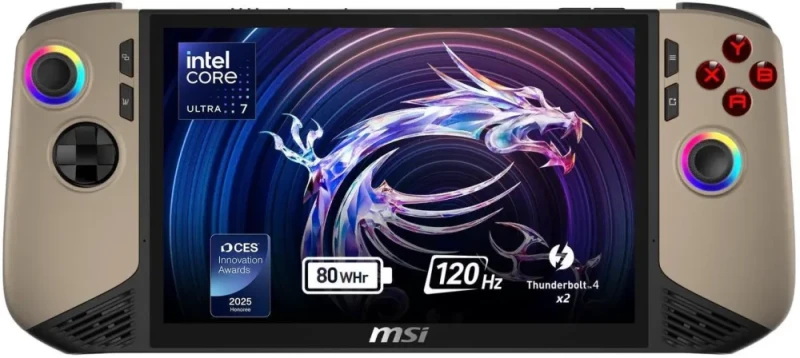 MSI Claw AI+ A2VM-001US Gaming Handheld - Intel Core Ultra 7-258V, 8″ FHD 120 Hz Touch Display, 32 GB LPDDR5 RAM, 1 TB NVMe SSD, Intel Arc Graphics, Wi-Fi 7, Thunderbolt 4, MicroSD Card Reader, Windows 11 Home, Black, Portable PC Gaming Console with High Performance and Advanced Cooling - Featured Image