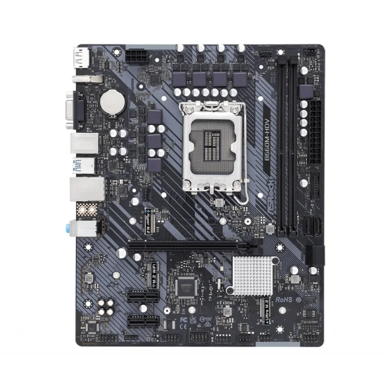 ASRock B660M-HDV Intel B660 LGA1700 mATX Motherboard - Supports 14th/13th/12th Gen Intel Core CPUs, DDR4 up to 5066+ OC, 2x DDR4 DIMM (64GB Max), PCIe 4.0 x16, Hyper M.2 PCIe 4.0 + Ultra M.2 PCIe 3.0, Realtek ALC897 Audio, Intel Gigabit LAN, HDMI/DP/VGA Outputs, USB 3.2 Gen1, Micro-ATX - Featured Image