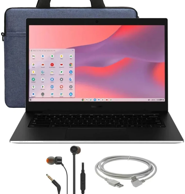 Samsung Galaxy Chromebook Go 14" LED Laptop - Intel Celeron N4500 up to 2.8GHz, 4GB LPDDR4X RAM, 128GB eMMC Storage, 14" HD LED Anti-Glare Anti-Glare Display, Intel UHD Graphics, WiFi 6, USB-C, ChromeOS, Silver with Accessory Bundle - Featured Image