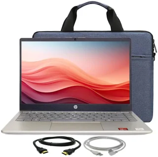 HP 14" HD Windows Laptop 14-em0002wm - AMD Athlon 7120U up to 3.5GHz, 4GB LPDDR5 RAM, 128GB UFS Storage, 14" HD 1366x768 Anti-Glare Display, AMD Radeon Graphics, WiFi 6, USB-C, Windows 11 Home in S Mode, Moonlight Blue with Laptop Bag, 10ft USB A-to-B Cable & 6ft HDMI Cable Bundle