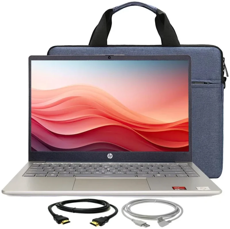 HP 14" HD Windows Laptop 14-em0002wm - AMD Athlon 7120U up to 3.5GHz, 4GB LPDDR5 RAM, 128GB UFS Storage, 14" HD 1366x768 Anti-Glare Display, AMD Radeon Graphics, WiFi 6, USB-C, Windows 11 Home in S Mode, Moonlight Blue with Laptop Bag, 10ft USB A-to-B Cable & 6ft HDMI Cable Bundle - Featured Image