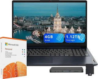 Lenovo IdeaPad 1 15.6" HD Laptop, Intel Celeron N4500, 4GB RAM, 1.12TB Storage(128GB eMMC+1TB Docking Station), Intel UHD Graphics, 1 Year Office 365, Numeric Pad, Win 11, Abyss Blue