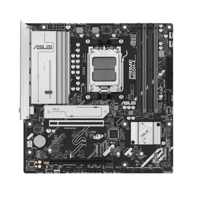 ASUS PRIME B850M-A-CSM AM5 Micro-ATX Motherboard - AMD B850 Chipset, Supports Ryzen 9000/8000/7000 Series CPUs, DDR5 up to 8000+ MHz (OC), PCIe 4.0 x16 Slot, 2x M.2 PCIe 4.0 Slots, Realtek 2.5Gb Ethernet, HDMI + DisplayPort, USB 3.2 Gen2 Type-C, ASUS CSM Business Support, Aura Sync - Featured Image