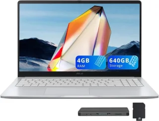 ASUS Chromebook CX15 15.6" FHD IPS Laptop - Intel Celeron N4500 up to 2.8GHz, 4GB LPDDR4X RAM, 128GB eMMC + 512GB External Dock Storage Bundle (640GB Total), 1920x1080 Anti-Glare Display, Intel UHD Graphics, WiFi 6, USB-C, Number Pad, Webcam, Chrome OS, Pure Gray