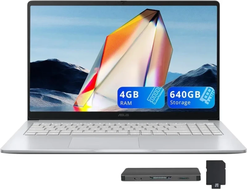 ASUS Chromebook CX15 15.6" FHD IPS Laptop - Intel Celeron N4500 up to 2.8GHz, 4GB LPDDR4X RAM, 128GB eMMC + 512GB External Dock Storage Bundle (640GB Total), 1920x1080 Anti-Glare Display, Intel UHD Graphics, WiFi 6, USB-C, Number Pad, Webcam, Chrome OS, Pure Gray - Featured Image