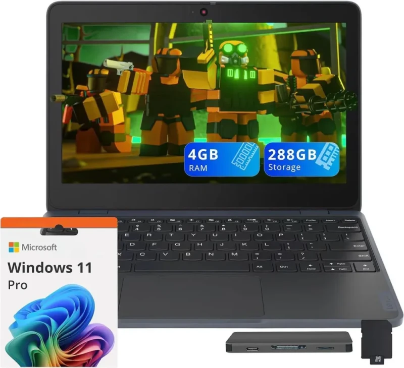 Lenovo 100w Gen 4 11.6" HD Laptop, Intel Processor N100, 4GB LPDDR5, 288GB Storage (128GB SSD + 160GB Docking Station Set), Intel UHD Graphics, 720p HD Camera, Win 11 Pro, Gray - Featured Image