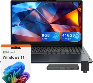 Lenovo IdeaPad 1 15.6" HD Laptop - Intel Celeron N4500 up to 2.8GHz, 8GB RAM, 128GB SSD + 128GB eMMC Storage + 160GB Docking Station Bundle (416GB Total Storage), 15.6" HD Anti-Glare Display, Intel UHD Graphics, WiFi 6, HDMI, SD Card Reader, Numeric Keypad, Windows 11, Abyss Blue