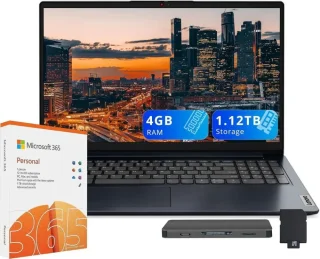Lenovo IdeaPad 1 15.6" HD Laptop - Intel Celeron N4500 up to 2.8GHz, 4GB RAM, 128GB eMMC + 1TB External Dock Storage Bundle (1.128TB Total Storage), 15.6" HD Anti-Glare Display, Intel UHD Graphics, WiFi, Numeric Keypad, Windows 11 Pro, Abyss Blue, Includes 1 Year Microsoft Office 365
