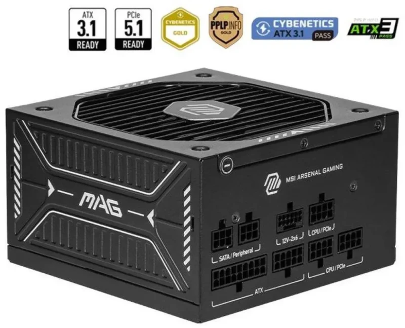 MSI MAG A750GLS PCIE5 750W Fully Modular ATX 3.1 Power Supply - 80 Plus Gold Certified, PCIe 5.1 Ready, Native 12V-2x6 GPU Cable, Compact Design, Low-Noise Cooling Fan, Embossed Sleeved Cables, Industrial-Grade Capacitors, 10-Year Warranty, Black - Featured Image