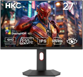 HKC G27H4P 27" QHD 1440P 320Hz Fast IPS Gaming Monitor - 2560x1440, 1ms Response Time, HDR400, 95% DCI-P3, 130% sRGB, Hardware Low Blue Light, Adaptive Sync, HDMI + DisplayPort, Height Adjustable Pivot Tilt Stand