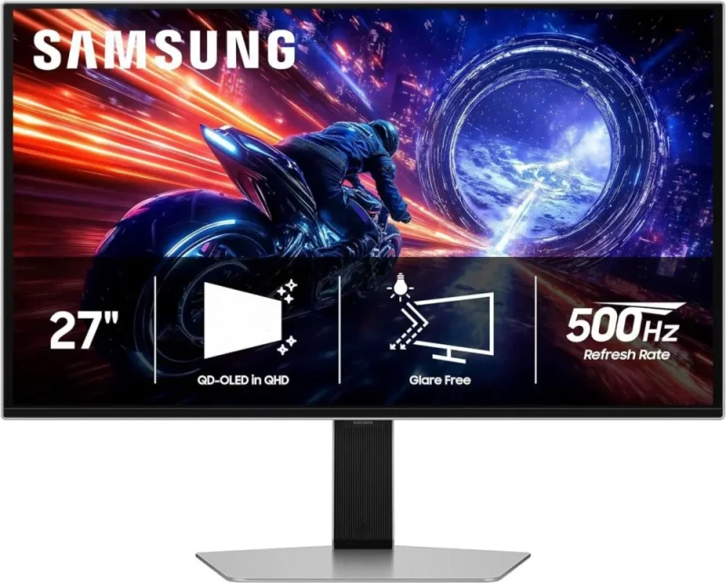 Samsung Odyssey G6 LS27FG602SNXZA 27" QHD 1440P 500Hz OLED Gaming Monitor - 2560x1440, 0.03ms Response Time, HDR500, FreeSync Premium Pro, G-SYNC Compatible, 99% DCI-P3, HDMI 2.1, DisplayPort 1.4, RGB Lighting, Height Adjustable Pivot Tilt Stand - Featured Image