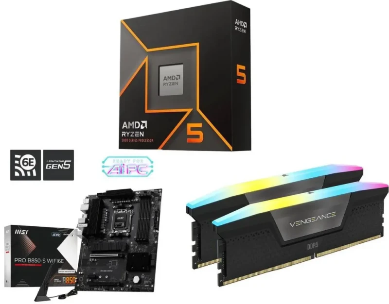 CPU Motherboard Memory Combo - AMD Ryzen 5 9600X Bundle with MSI PRO B850-S WIFI6E and Corsair CMH16GX5M2B5200C40 - Featured Image