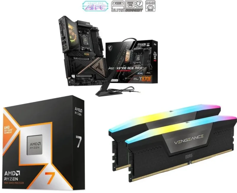 AMD Ryzen 7 9800X3D CPU + MSI MEG X870E ACE MAX Motherboard + Corsair Vengeance RGB 32GB (2x16GB) DDR5 6400 CL36 Memory Bundle - Featured Image