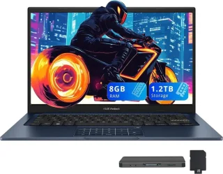ASUS Vivobook 14 (X1404VA) - 14" FHD 1920x1080 anti-glare display, Intel Core i3-1315U (6C/8T up to 4.5GHz), 8GB DDR4-3200, 256GB PCIe NVMe SSD + 1TB docking storage bundle, Intel UHD Graphics, Wi-Fi 5 + Bluetooth 5.1, USB-C 3.2 + USB-A + HDMI 1.4, 720p webcam, 42Wh battery, Windows 11 Home, Quiet Blue