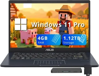 ASUS Vivobook Go 14 (E410KA) - 14" FHD 1920x1080 anti-glare display, Intel Celeron N4500 (2C/2T up to 2.8GHz), 4GB DDR4, 128GB eMMC + 1TB docking storage bundle, Intel UHD Graphics, Wi-Fi 5 + Bluetooth 5.1, USB-C + USB-A + HDMI 1.4, ASUS NumberPad, 720p webcam, fanless design, Windows 11 Pro, Star Black