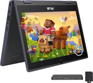 ASUS BR1102FGA 11.6" 2-in-1 Rugged Touchscreen Laptop - Intel N100 (4C up to 3.4GHz), 4GB DDR4, 128GB PCIe SSD + 160GB docking storage bundle, Intel UHD Graphics, 1366x768 IPS touch display, Wi-Fi 6 + BT 5.1, USB-C 3.2 + HDMI, 360° hinge, spill-resistant keyboard, MIL-STD-810H durability, Windows 11 Pro