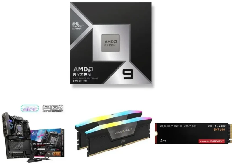 AMD Ryzen 7 9950X3D2 + MSI MPG X870E CARBON WIFI + Corsair Vengeance RGB 32GB (2x16GB) DDR5-6400 CL36 + SanDisk WD SN850X 2TB NVMe PCIe 4.0 SSD - Featured Image